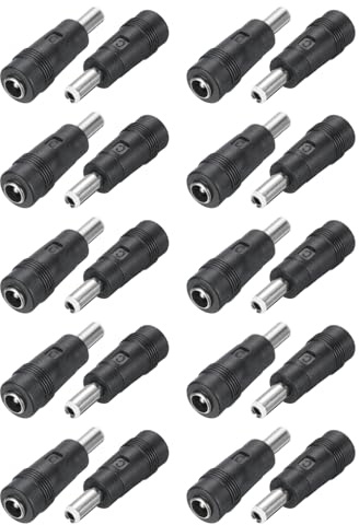 sourcing map DC Power Connector Adapter, 10 Pack 5.5x2.1mm Female Jack to 5.5x2.5mm Male Plug Universal Barrel Connector for Laptop Router