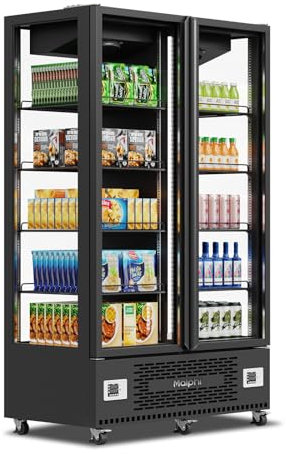Malphi Congélateur avant en verre : 880 L avec écran en verre classé C Réfrigérateurs à double porte Grand 2 zones de contrôle indépendantes avec étagères, stockage des aliments, congélateur