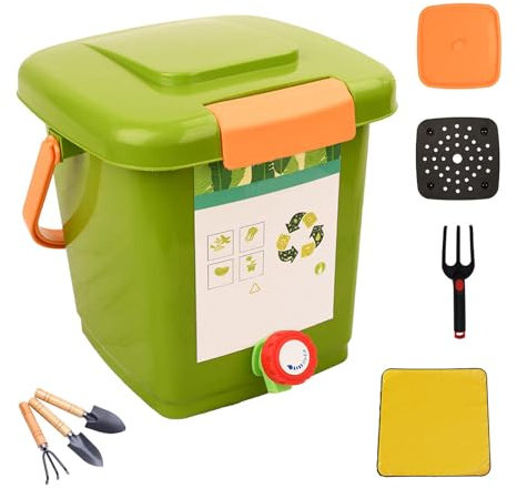 avec Robinet pour Collecter Le Liquide De Compost Composteur De Jardin 8L/10L/15L/20L Recyclage Pratique des Déchets Alimentaires Poubelle Compost Cuisine,Style1(8L)-2Set