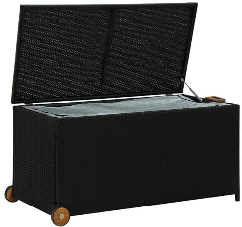Tidyard Garten Auflagenbox Wasserdicht Aufbewahrungsbox Gartenbox Kissenbox Gartenmöbel Garten Box Outdoor Truhe für Garten, Terrasse, Outdoor, Pool, Schwarz 120x65x61 cm Poly Rattan