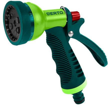 VERTO Gartenbrause 6 Funktionen - Handbrause mit Auslösesperre - Multi Gartenspritze mit Ergonomischer und Rutschfester Griff - Grün Wasserspritze für Garten - Regulierung der Wasserstrahlstärke