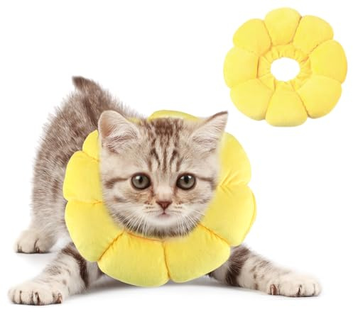 Moosono Halskrause Katze, Einstellbarer Katzenkragen | Weich Blumen Katzen Halskrause, Kragen Katze für Nach Operationen und Verletzungen, Halskrausen für Kleine Katzen Hunde, Gelb