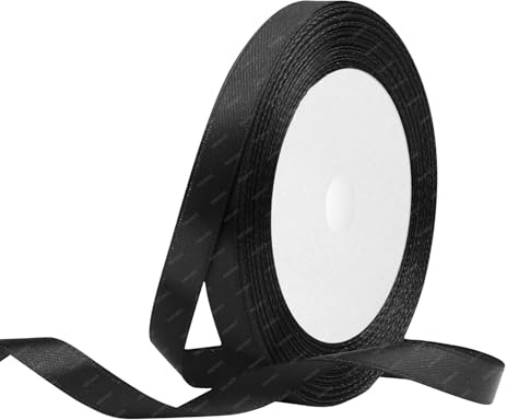Schwarz Satinband 10mm x 22 Meters Stoffbänder für Geschenkverpackungen, Blumensträuße, Kunsthandwerk und Hochzeitsdekoration