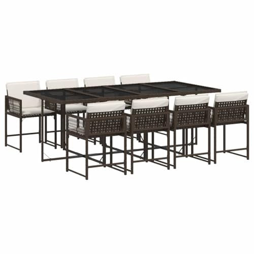 vidaXL Garten Essgruppe 9-TLG., Gartenmöbel Set Tisch mit 8 Stühle, Gartengarnitur mit Kissen, Sitzgruppe Essgarnitur Terrasse, Braun Poly Rattan