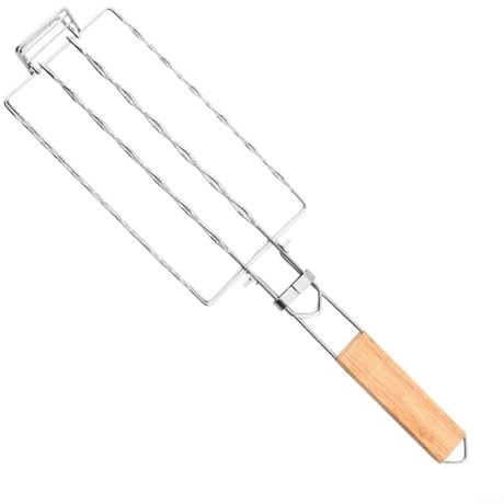 HOHOVYVY BBQ Wurst Grillen Korb Mit Holz Griff Bratwurst Tragbare Rack Für Picknick