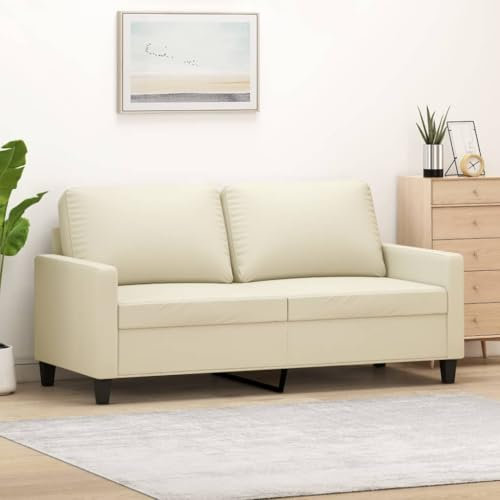 Willood 2-Sitzer-Sofa Loungesofa Couch mit Armlehnen Rückenkissen, Wohnzimmersofa Designsofa Metallgestell, Sitzmöbel Zweisitzer Creme 140 cm Kunstleder