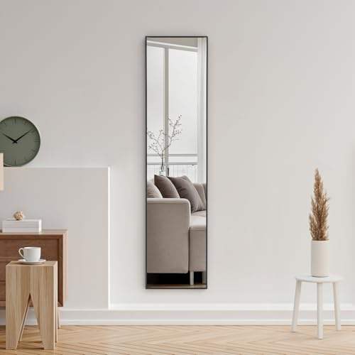 Warmiehomy Black Full Length Wall Mounted Mirror, Full Body Long Mirror with Metal Framed for Living Room or Dressing Bedroom, 30x120cm