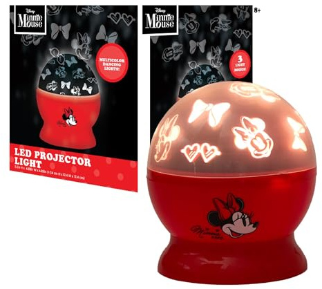 Disney Minnie Mouse Rotating LED Projector Lamp & Night Light,Kids Bedroom Lighting, Battery or USB Operated