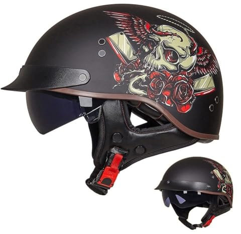 VVPEC Halbschalenhelm Halbhelme Motorradhelm, mit ECE Genehmigt, Brain-Cap Halbschale Roller-Helm Scooter-Helm Jet-Helm Retro für Erwachsene Herren Damen(10,XL=61~62cm)