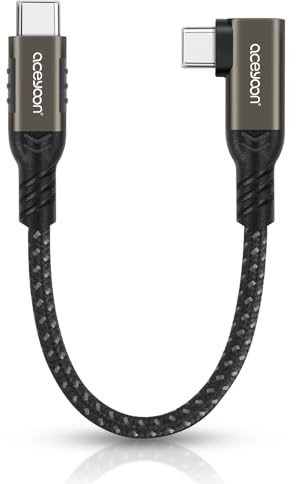Aceyoon USB-C Kort Kabel 10 cm - 240W C till C Vinkel 90 Grader med E-märkpennor Chip för iPhone 16 15 Pro Max, MacBook, Samsung Galaxy