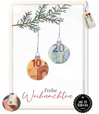 myDreamwork - Geldgeschenk in Weihnachtsverpackung - Geldgeschenke im Rahmen (Weihnachtskugeln, weiß)
