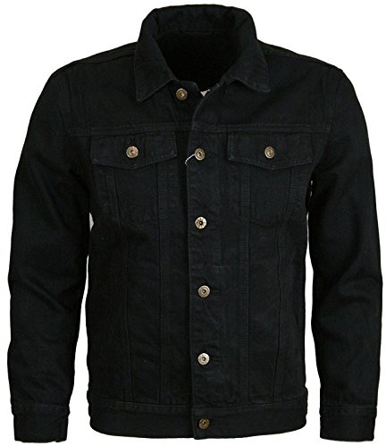 Mens Denim Jacket, Vintage Premium Winter Warm Regular Fit Western Classic Style Jackets Vintage Trucker Coat Workwear Stonewash Jean Premium Outfit UK S To XXL, Black-XXL