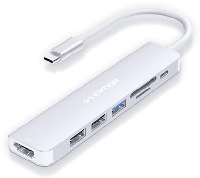 LENTION USB C Hub, 100W PD, 4K@60Hz HDMI, SD/Micro SD Card Reader, USB 3.0 | Compatible for 2026-2016 MacBook Pro/Air, Surface, Chromebook, More, Stable Driver (CE18, Silver)