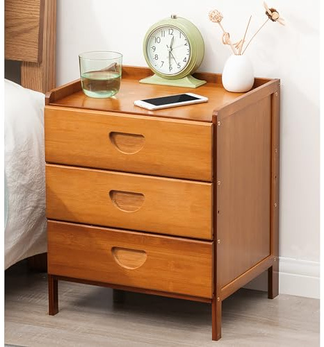 Table de chevet en bambou avec tiroirs et armoire de rangement pour petite chambre/salon, table d'appoint moderne pour petits espaces, 35,6 x 30,5 x 45,7 cm, finition noyer