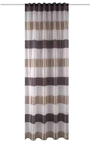 BB-Toy-Trades Cortina confeccionada con cinta fruncida, a rayas, 140 x 225 cm, 1 unidad, color blanco, marrón, beige