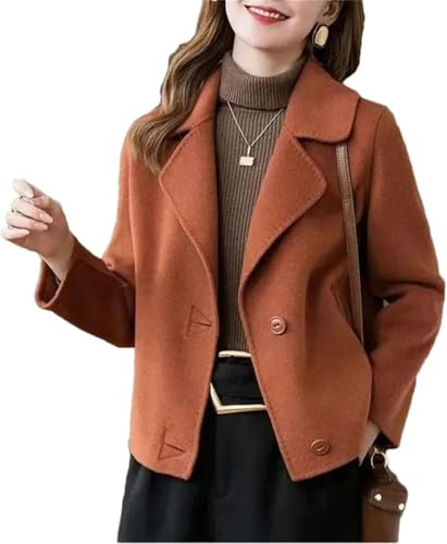 Giacca da Donna in Tweed con Risvolto Moda Autunno e Inverno Sciolto Giacca Corta in Tweed Elegante Business Casual Caldo Cappotto Antivento (Arancione,XL)