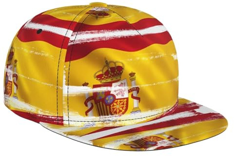 Casquette de baseball imprimée drapeau de l'Espagne, chapeau réglable à bord plat, chapeau de soleil pour sports de plein air, noir