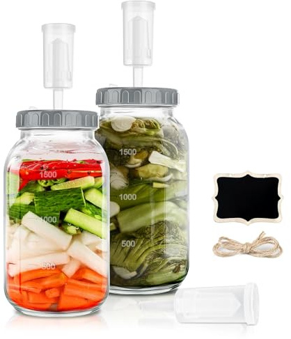 YUEYEE Tarros de fermentación, paquete de 2 recipientes de Kimchi de 2 L, tarro de fermentación con cierre de aire, perfecto para fermentación para kimchi chucrut masa madre Starter Kefir tarros de
