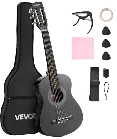 VEVOR Akustisk gitarr för barn och nybörjare, 30 tums klassisk gitarr med nylonsträngar och full startsats (spelväska, tuner, rem, capo, picks, extra strängar) för studenter, pojkar och flickor, svart