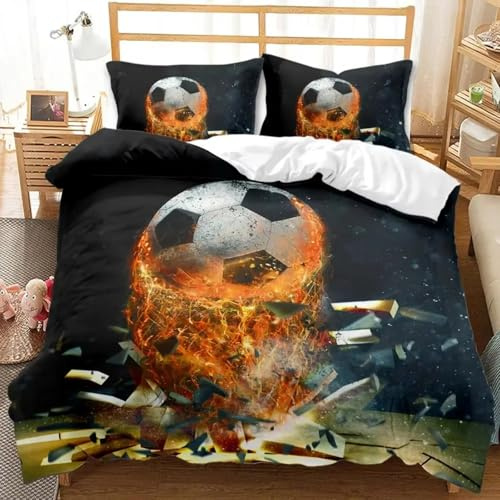SJSXWQN Housse de Couette 140x200 cm Enfant Ballon De Foot Parure de Lit 2 Personnes avec Fermeture Éclair Doux Respirant Microfibre Housse de Couette et 2 Taie d'oreiller 65x65 cm