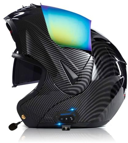 ZLHYQA Casque de Moto modulaire homologué ECE pour Adulte, Unisexe, Double visière, Rabattable, intégral, intégré, avec Deux Haut-parleurs et Microphone, pour Cruiser, cyclomoteur, VTT,