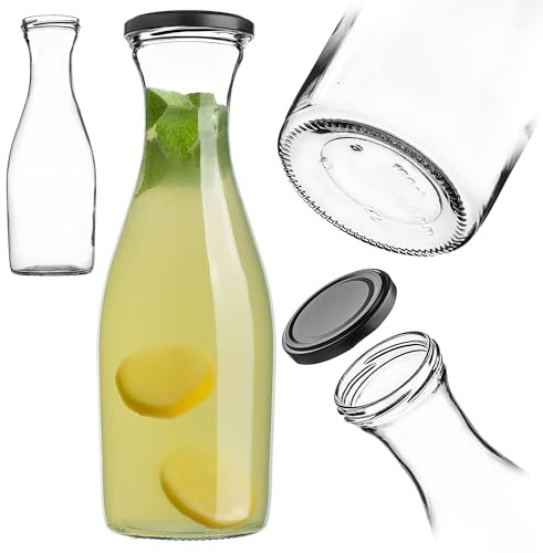 KADAX Glaskaraff 1 l, 1 st, glasflaskor med skruvlock, tom karaff för fyllning, likörflaskor, vattenkaraff av glas, flaskor för vatten och juice