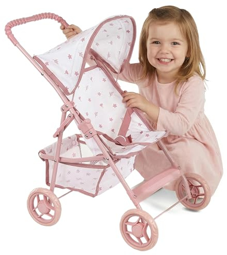 Kinderplay Passeggino per bambole dai 3 anni in su - Passeggino leggero e pieghevole, con ruote in EVA, cinghia e tettuccio, colore rosa
