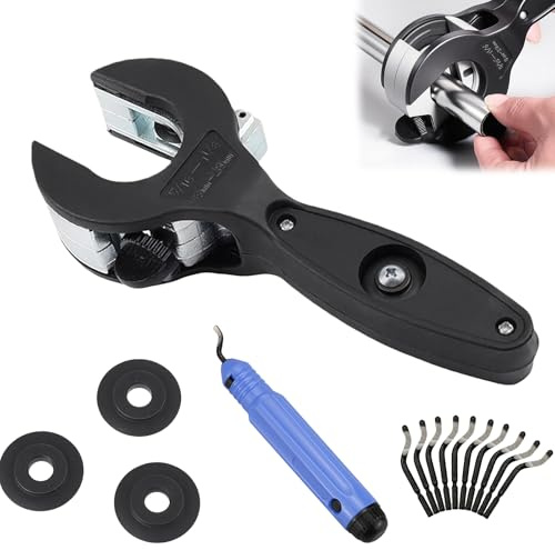 GOEDCH Tagliatubi da 8 a 29 mm: set di tagliatubi a cricchetto, 3 lame, tagliatubi e 10 testine di taglio, tagliatubi a cricchetto per tubo di rame (nero)