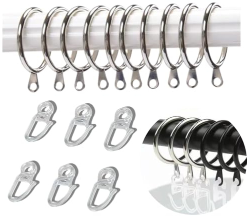 30 Pezzi Anelli per Tende in Metallo, Anelli Bastone Tenda Appesi con 30 Gancio in Plastica, Anelli a Tendina per Appendere Tende da Doccia per Porte Finestre, Diametro Interno 30 mm