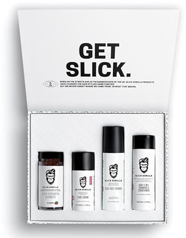 Slick Gorilla Lock-/vågigt hårvårdsset med lockkräm, havssaltspray, gummi och schampo för rakt, vågigt eller lockigt hår