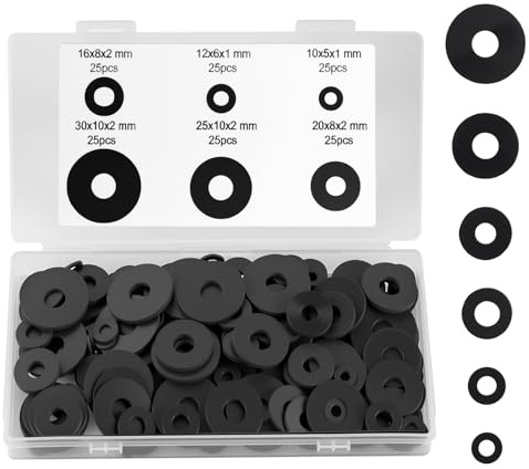 PAPAcroscoma 150 Pcs Rubber Washers 6 Sizes 10mm 12mm 16mm 20mm 25mm 30mm | Black Flat Sealing Gaskets Vibration Absorbing Spacers for Faucet Shower Head Hose Plumbing Garden Bolts Screws Repair