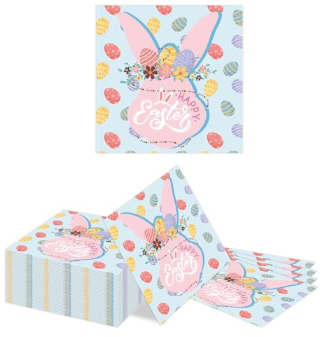 Kotkiddy 40 pièces Serviettes en Papier thème œuf de Lapin avec Un Design de Couronne de Fleurs colorées, Serviettes jetables pour décalcomanie, dîner, fête de Mariage, b