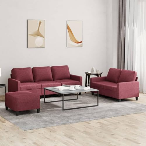 Fangmaliuyun 3-teilige Sofagarnitur Weinrot 2+3-Sitzer Sofa mit Hocker 138/198 cm Couchgarnitur aus strapazierfähigem Polyester für Wohnzimmer Schlafzimmer Büro