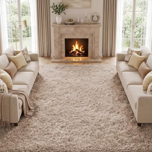 Tapis Shaggy Tapis Salon Chambre Couloir Antidérapant 200x300cm Camel