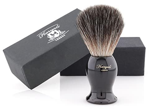 Haryali London, Mens Shaving Brush – Super Badger Hair Shaving Brush for Men, Wet Shaving Cream Brush, Sustainable Beard Shave Brush with Elegant Resin Handle - Black