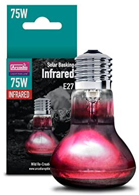 Arcadia Rettile - Infrarossi solari - 75 W - Mantiene la temperatura del recinto - Fascio largo - Rosso inondazione - Lampada di calore E27 - Ideale per rettili, anfibi e inverti