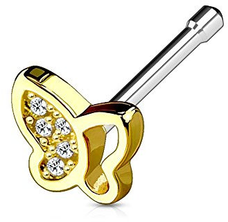 eeddoo Nasen-Piercing Nasenstecker Schmetterling Gold Edelstahl Kristallklar