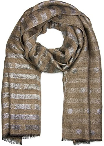 styleBREAKER Damen Schal Streifen Punkte Metallic 70x185cm | Fransen. weiche Haptik. eingewebte Glitzerfäden. 2-3 mal wickelbar. Stola Funktion. Einheitsgröße. modisches Tuch.
