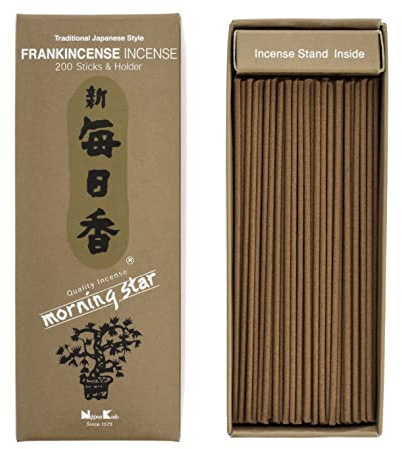 Nippon Kodo Incienso Morning Star Iglesia Olíbano, Incienso de Estilo Japonés de 200 barritas, Incluye incensario