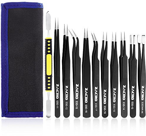 ESD 11 Stück Präzisions Antistatisch Edelstahl Pinzette Sets für Computer Elektronische Reparaturen Schmuck Präzisionsarbeit Laborarbeit Schönheit und Haarentfernung