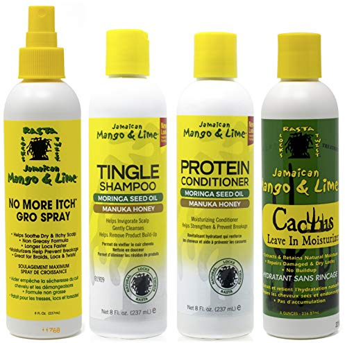 Jamacican Mango & Limette Kein Juckreiz mehr Wachsen Spray 8oz, Tingle Shampoo 8oz, Protein Conditioner 8oz & Cactus Leave-In Moisturizer