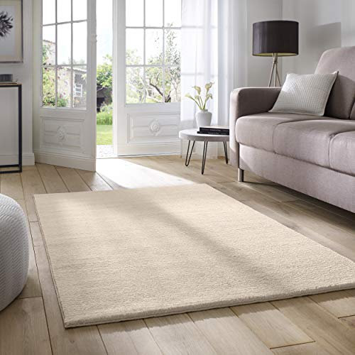 Taracarpet Supersoft kurzflor Teppich Fiona Wohnzimmer Schlafzimmer Kinderzimmer Flur Läufer waschbar rutschfest Uni Creme 050x080 cm