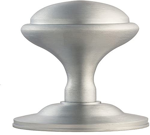 Round Victorian Centre Door Knob - Satin Chrome - 85mm Rose Outdoor Handle | Large Centre Door Knob for Front Doors - External Pull Door Knob - Decorative Weatherproof External Handle