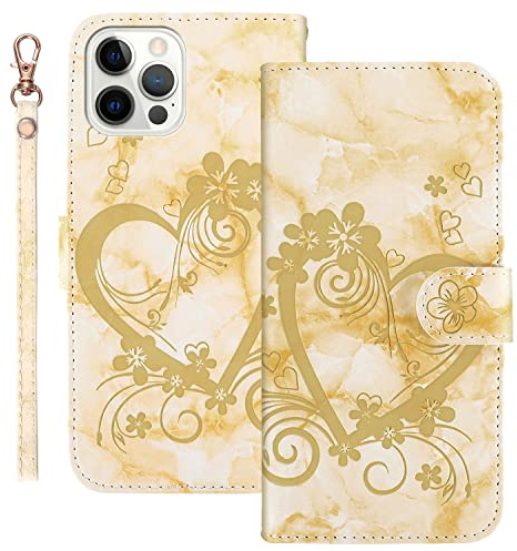 Succtopy Fodral för iPhone 13 Pro mobilskal, PU-läder folio flip mobiltelefonfodral iPhone 13 Pro vikbart fodral med plånbok stativfunktion väska hopfällbart skal iPhone 13 Pro, gul