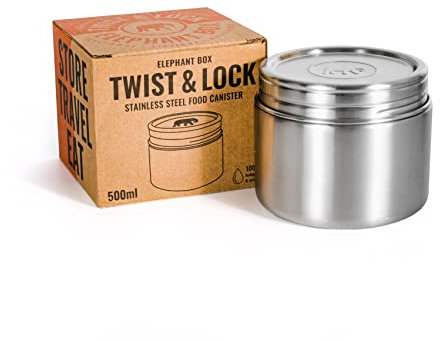 Elephant Box Twist & Lock 500ml Leakproof Food Container | Stainless Steel Screw Top Canister | Plastic-Free & Eco-Friendly