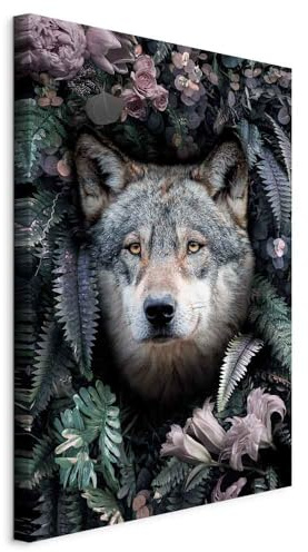 murando - Wandbilder Wolf 60x90 cm Vlies Leinwandbild 1 tlg Kunstdruck modern Wanbilder XXL Wanddekoration Design Wand Bild Abstrakt Tiere Farn Blumen Porträt g-C-10016-b-a