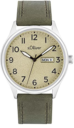 s.Oliver Armbanduhr Herren Quarzuhr Analog, mit Leder Armband, 5 bar Wasserdicht, Kommt in Uhren Geschenk Box
