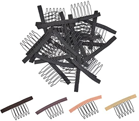 24 Pcs Wig Combs to Secure Wigs 6-Teeth Clips with Steel Teeth for Wig Making Accessories Tools (Black)