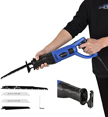 Professional Electric Saber Saw, Tiger Saw, 750W Reciprocating Saw, Foxtail Saw， 3m Power Cord, Rotary Handle， 4PCS Saw Blades for Wood PVC Metal Cutting