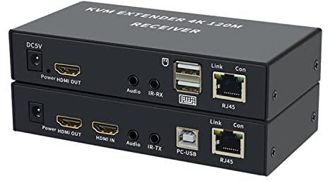 KVM EXTENDER 4K 120M RECEIVER,4K HDMI KVM Extender Over cat5e/6 ethernet cable 120M HDMI USB Extender Video Audio Transmitter Receiver Support Keyboard Mouse